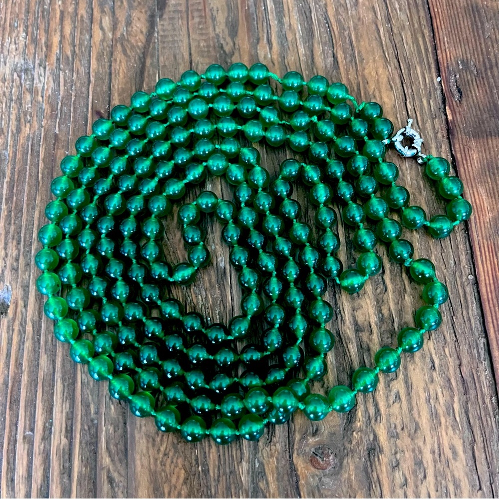 Deep Green Jade Long Gemstone Necklace